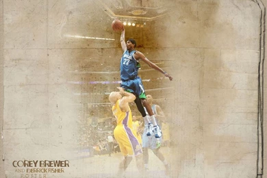 Corey Brewer Dunking Over Derrick Fisher Wallpapers