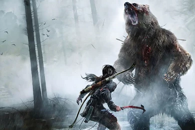 Rise Of The Tomb Raider Artwork: Lara Fighting A Bear   1366x768 ...