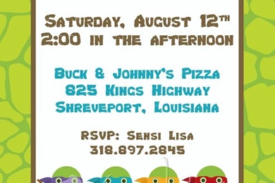 Ninja Turtle Invitation  White Backgrounds