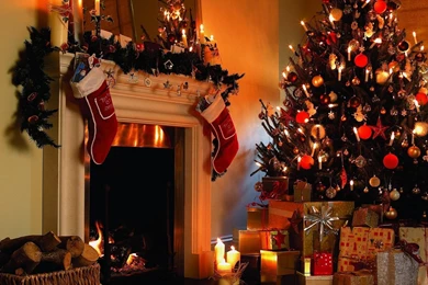 Christmas Tree Gifts Candles Fireplace