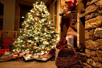 Download Wallpapers 2048x2048 Christmas Tree, Ornaments, Fireplace ...