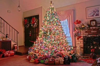 Christmas Holiday Tree Presents Fireplace