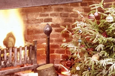 Download Wallpapers 3840x1200 Christmas Tree, Fireplace, Fire ...