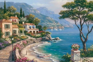 Wall Mural Ideas With Italian Beach View Mural   Wallpapers Mural ...