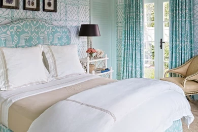 Lovely Beach Bedroom Theme Blue Pattern Wallpapers White Wooden ...