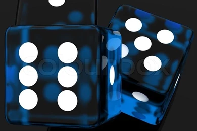 3D Blue Rolling Dice On Black Backgrounds