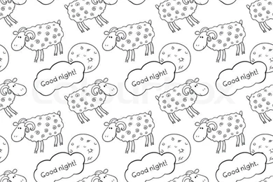 Black And White Seamless Vector Pattern With Images Cute Sheep On ...