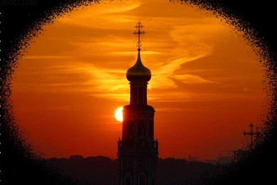 Religious: Moscow Skyline Sunset Orange Onion Dome Cross Spire ...