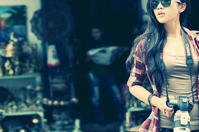 Female Photographer Canon Bokeh iPad Wallpapers Download