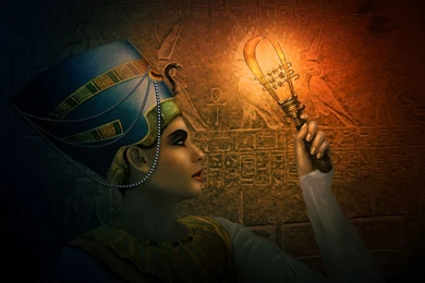 Egypt, Pyramid, Nefertiti, Queen, Sistrum, Art, Torch, Wallpapers