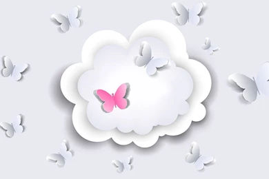Paper Clouds Butterflies Gray Pink Summer Abstract Cut Black White ...