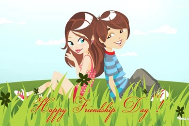 Happy Friendship Day with Cartoon Girl and Boy HD Wallpaper.jpg