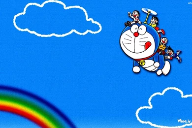 Flying doraemon in sky with blue background hd wallpapers