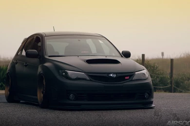 Airsociety subaru wrx sti matte black work emotion bagged air ...