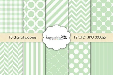INSTANT DELIVERY   Digital Paper Pack: Mint Green In Chevron ...