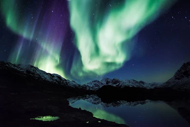 Aurora Borealis Northern Lights Night Green Stars Mountains ...