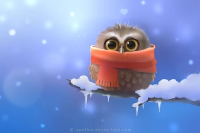 Owl Bird Snow Winter Drawing Scarf Cartoon Cute Eyes Pov Wallpapers ...