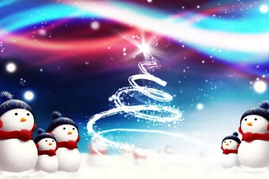 Snowmen Around Christmas Tree Wallpapers   Holiday Wallpapers
