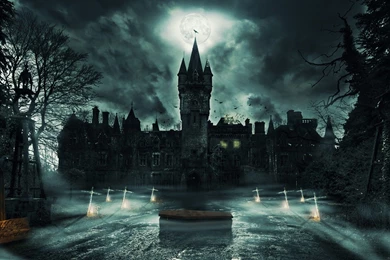 Castle wallpaper cloud candles raven budai welcome ghost coffin ...