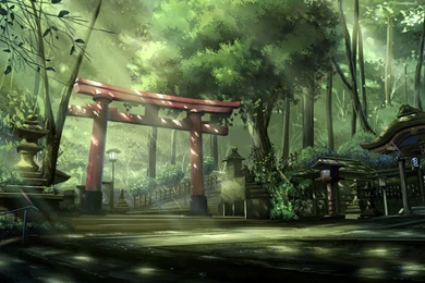 Anime, Landscape, Torii, Sun Rays, Forest, Asian Architecture ...