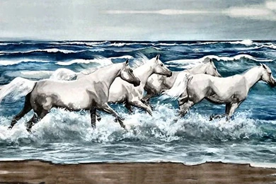 Horses Running Horses F2 Equine Ocean Painting Surf Freedom Animal ...