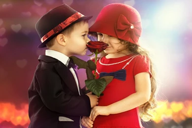 Cute Kids Couple Rose In Hand Lovely Wallpapers   DreamLoveWallpapers