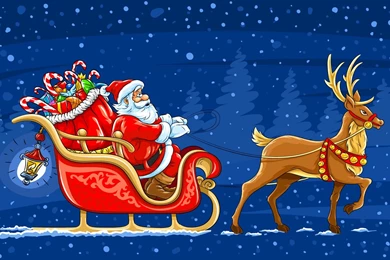 Free Santa Claus Moving On The Sledge With Reindeer And Gifts ...