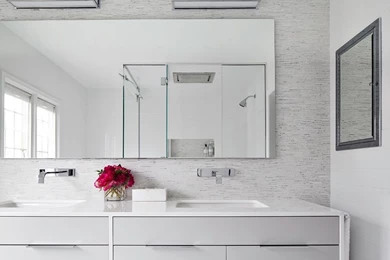 Modern Master Bathroom With Interior Wallpapers By Claire Paquin ...