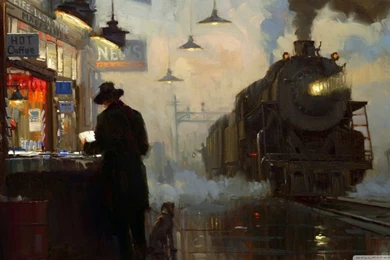 Train Station Painting HD Desktop Wallpapers : Widescreen : High ...