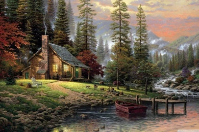Chalet Painting HD Desktop Wallpapers : High Definition ...