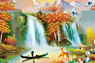 Beautiful_waterfalls_art_boat_painting_ultrahd wallpaper.jpg