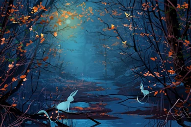 Forest At Night Painting Wallpapers HD Download For Desktop