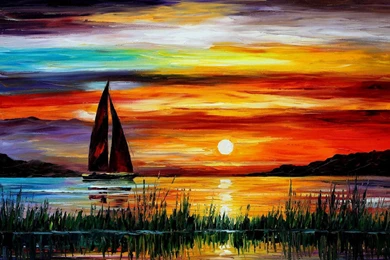 Sunset Paintings Leonid Afremov Sailboats Oil Painting