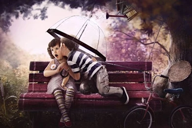 Animated Children Kissing Boy And Girl Cycle Wallpapers