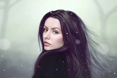 Painting, Brunette Girl, Digital Art, Snowflakes, Artwork, Wallpapers