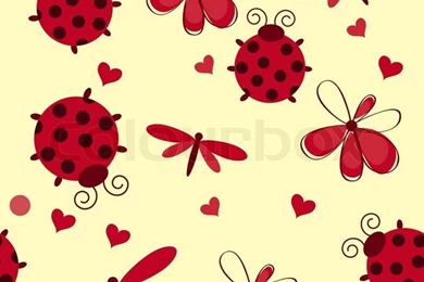 Romantic Seamless Pattern With Dragonflies, Ladybugs, Hearts And ...