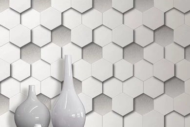 Feature Wallpapers 3D Leather Hexagon Pieces Funky Modern White ...