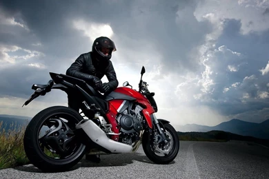 Biker black suit honda cb1000r cloudy sky wide hd wallpapers ...