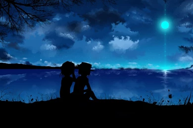 Girls City Clouds Dark Dusk Dawn Flowers Grass Hat Maribel Hearn ...