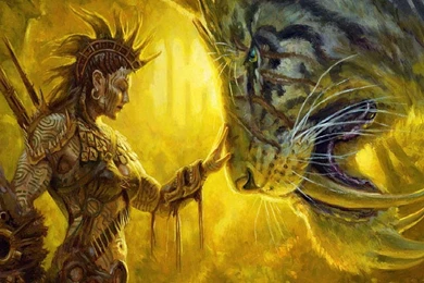 WARRIOR AND SABERTOOTH TIGER WALLPAPER   (