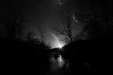 Wallpapers Night, Black, Moon, Stars, Starry Sky Dark At Night.