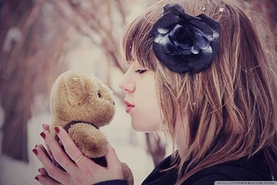 Girl Kissing Teddy Bear HD Desktop Wallpapers : Widescreen : High ...