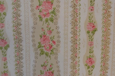 2 YARDS LEFT Vintage Wallpapers Pink Roses Tan By PatinaPaperie