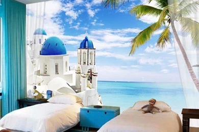 Charming Santorini Wallpapers 3D Seascape Photo Wallpapers Natural ...