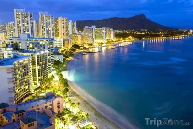 Honolulu, Waikiki Beach V Noci   Foto, Fotografie