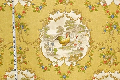 Yellow Rooster Toile Fabric Yellow Chicken By BrickHouseFabrics