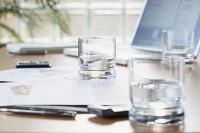 Download Wallpapers 3840x2400 Laptop, Glass, Water, Documents ...