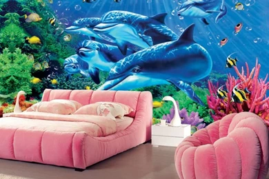 Mural Wallpapers Sofa Tv Backgrounds Wall Dolphin Wall Mural ...