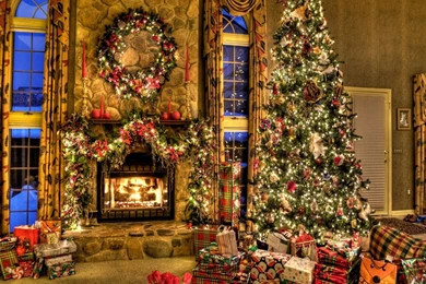 Download Wallpapers 2560x1600 Tree, Christmas, Presents, Fireplace ...