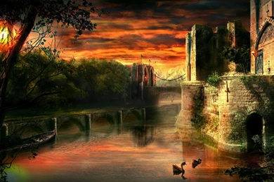Castle Moat Water Ducks Sky Medieval Free Download Wallpapers ...